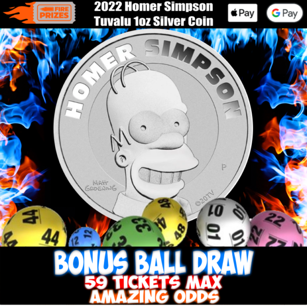 2022 Homer Simpson Tuvalu 1oz Silver Coin #2 (Bonus Ball Draw – Saturday 25th March 2023)