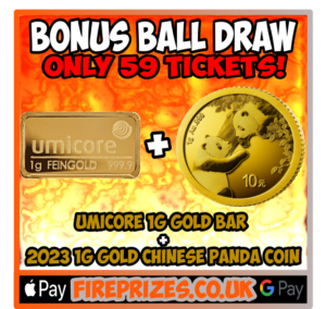 Umicore 1g Gold Bar + 2023 1g Gold Chinese Panda Coin (Bonus Ball Draw – Sat 28th Jan 2023)