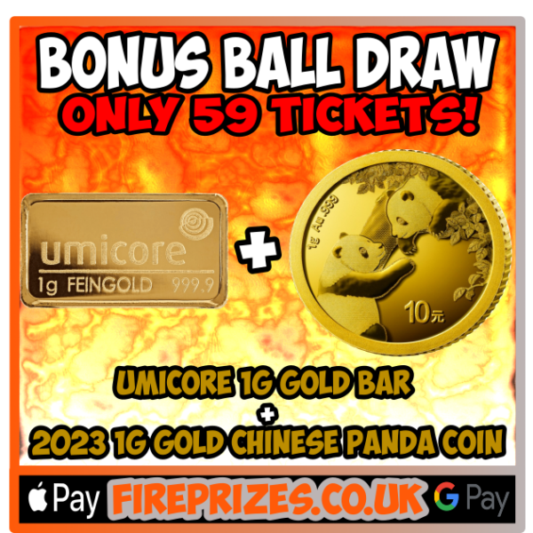 Umicore 1g Gold Bar + 2023 1g Gold Chinese Panda Coin (Bonus Ball Draw – Sat 28th Jan 2023)