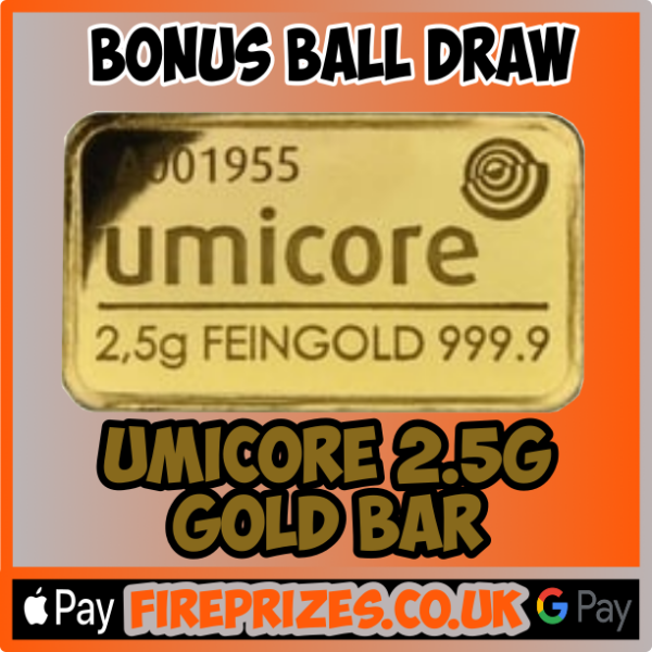 Umicore 2.5 Gram Gold Bar #2 (Bonus Ball Draw – Saturday 14th January 2023)