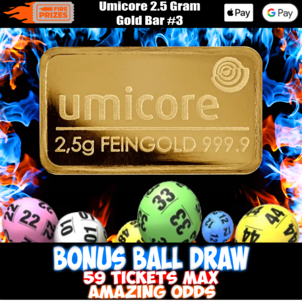 Umicore 2.5 Gram Gold Bar #3 (Bonus Ball Draw – Saturday 4th February 2023)