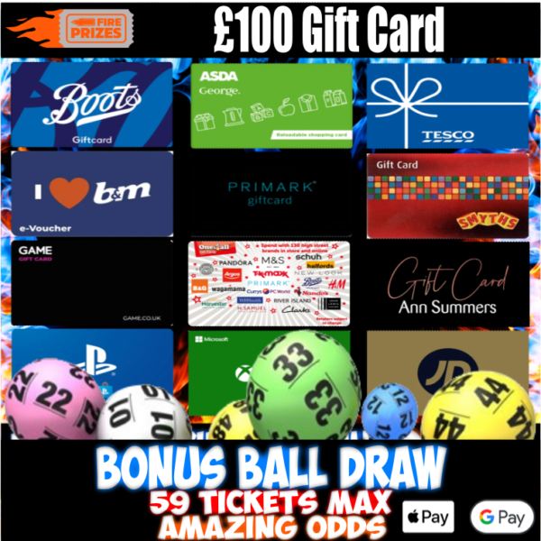 £100 Gift Card - Winner's Choice #13 (Bonus Ball Draw – Sat 25th Nov 2023)