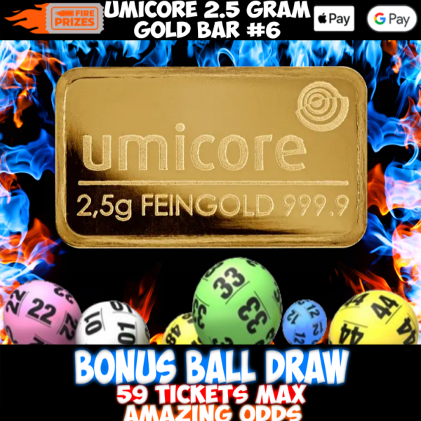 Umicore 2.5 Gram Gold Bar #6 (Bonus Ball Draw – Saturday 15th April 2023)