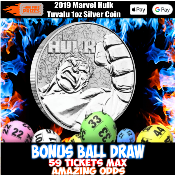 2019 Marvel Hulk Tuvalu 1oz Silver Coin (Bonus Ball Draw – Saturday 29th April 2023)