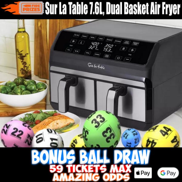 Sur La Table 7.6L, Dual Basket Air Fryer (Bonus Ball Draw – Sat 2nd September 2023)