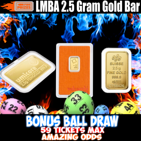 2.5 Gram Gold Bar #9 – (Bonus Ball Draw – Sat 23rd March 2024)